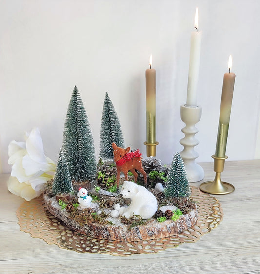 Scène de Noël miniature sur bois "Féerie"